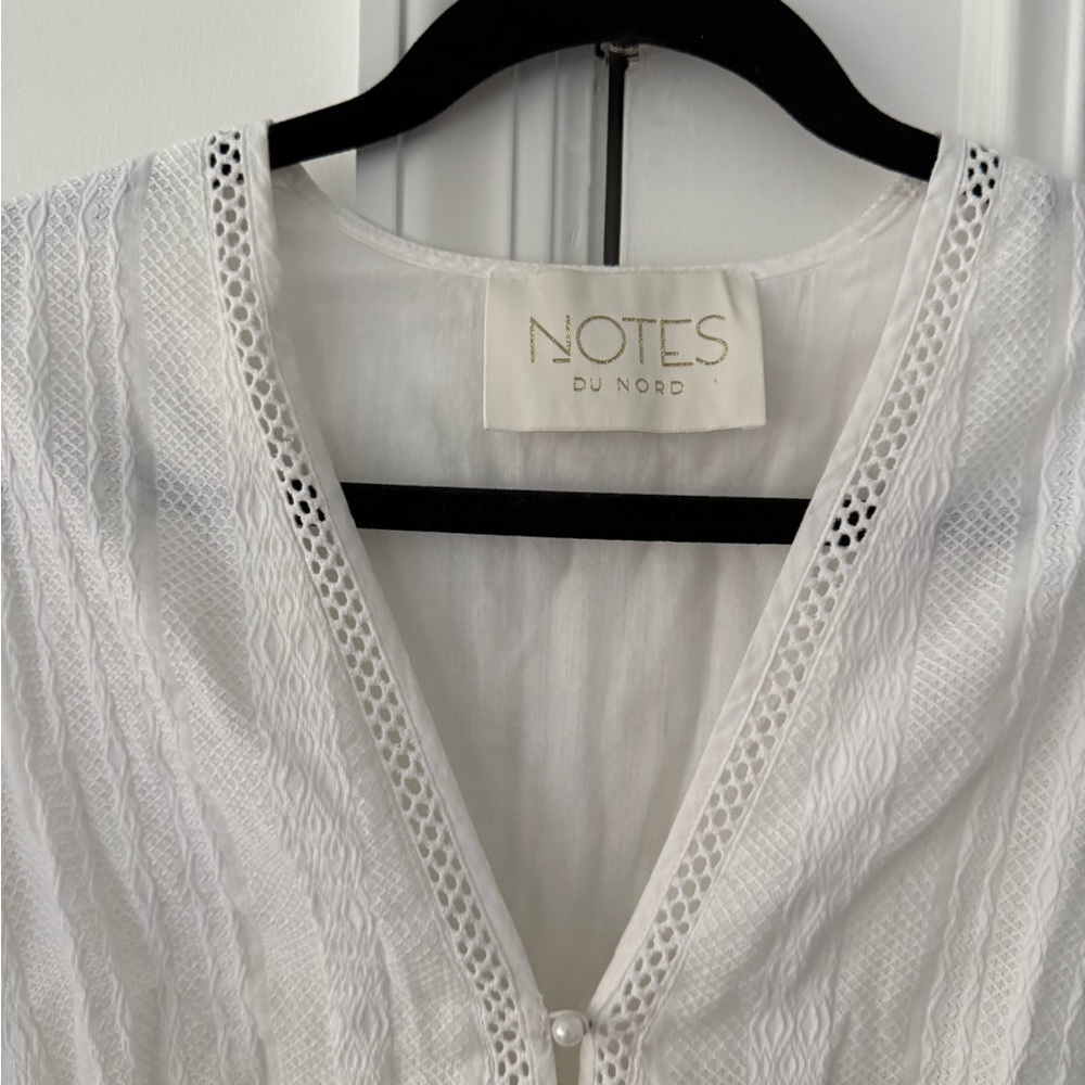 Women's White Ruffled Top with Pearl Buttons - Picture 2 of 5